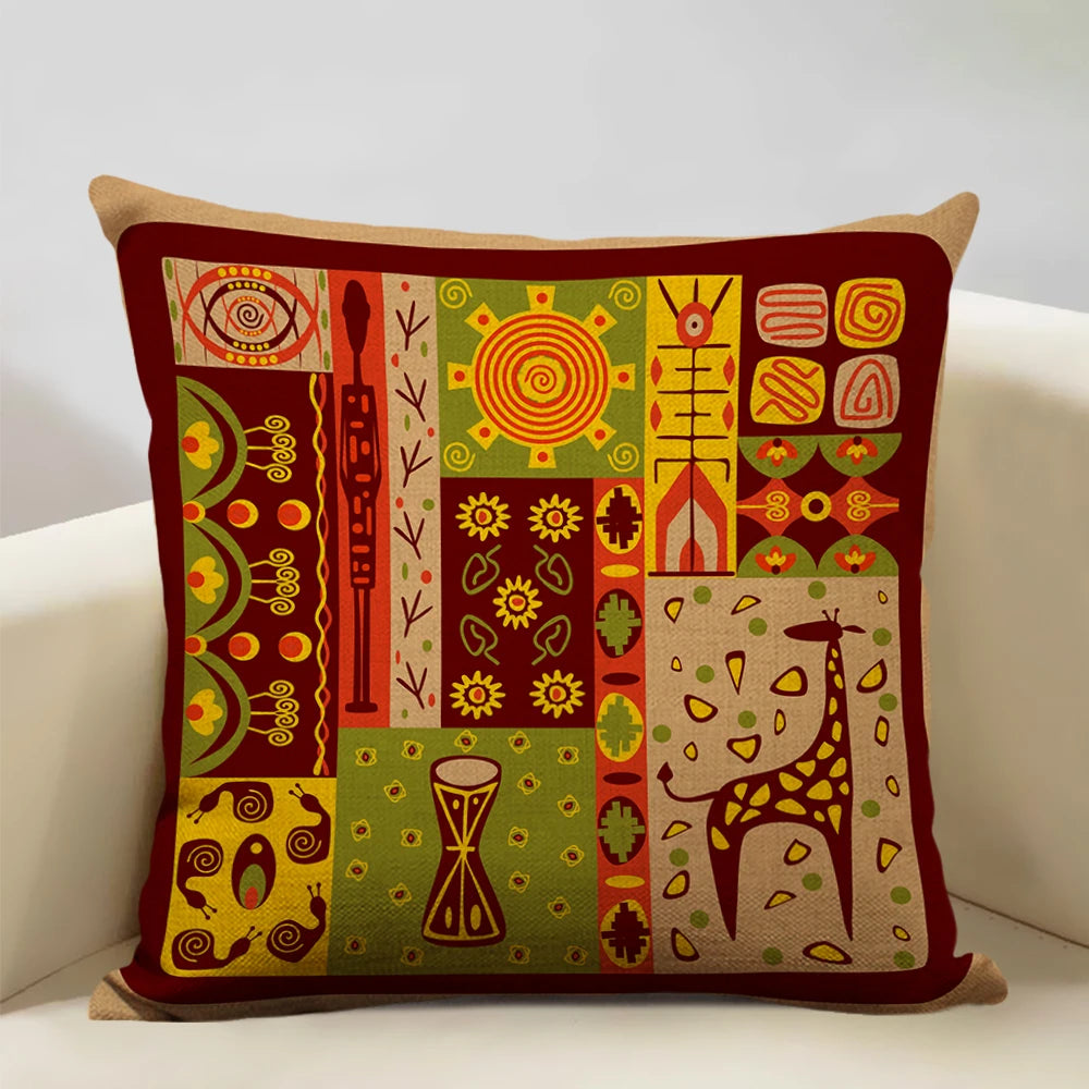 African Oil Painting Cushion Cover – Dancing Girl Art - Glow by Hellen African and Boho Jewelry African Home Decor Cultural Accessories